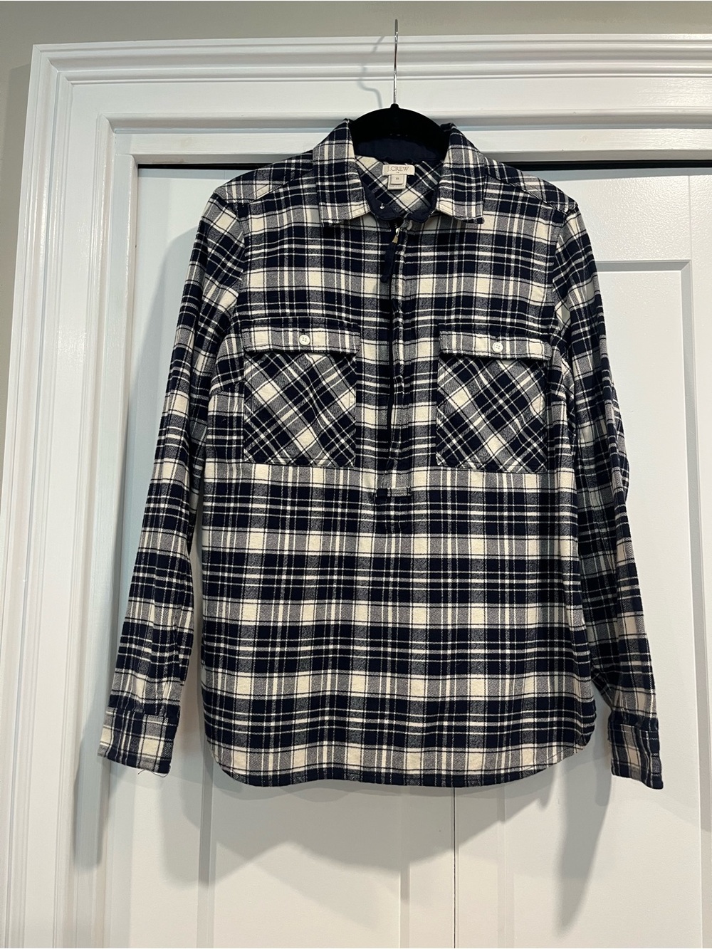J. Crew Navy and White Plaid Zip Up Shirt